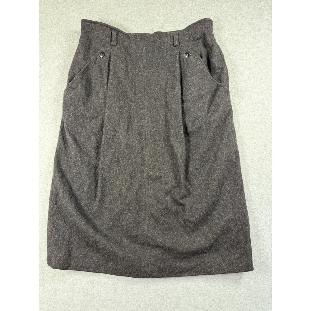 Vtg Anne Klein II Womens Skirt Charcoal 10 Wool Pleats Pockets Preppy SKU 209